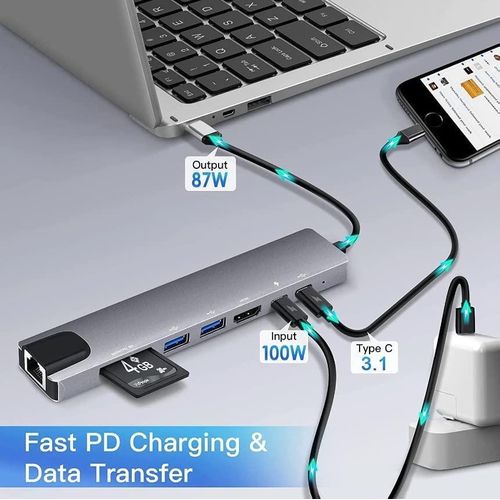 8 in 1 USB Type-C Charging HUB Adapter with 4K HDMI