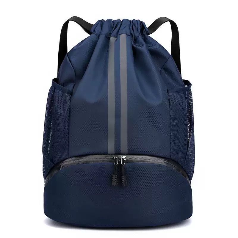 Drawstring Backpack Water Resistant String Bag with Side Mesh Pockets Shoe Compartment Gym Backpack for Women & Men Navy