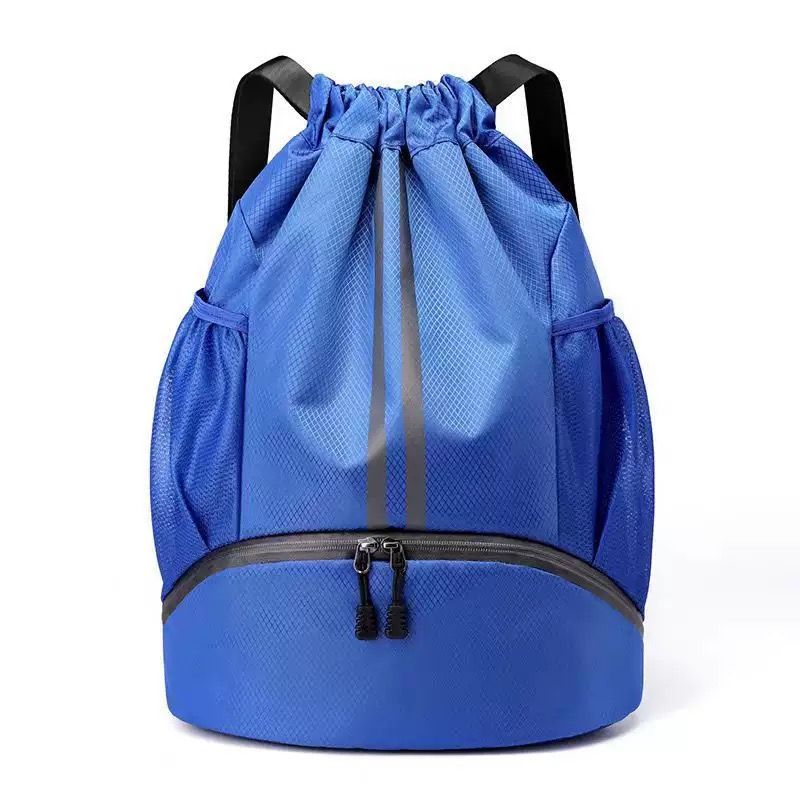 Drawstring Backpack Water Resistant String Bag with Side Mesh Pockets Shoe Compartment Gym Backpack for Women & Men Navy