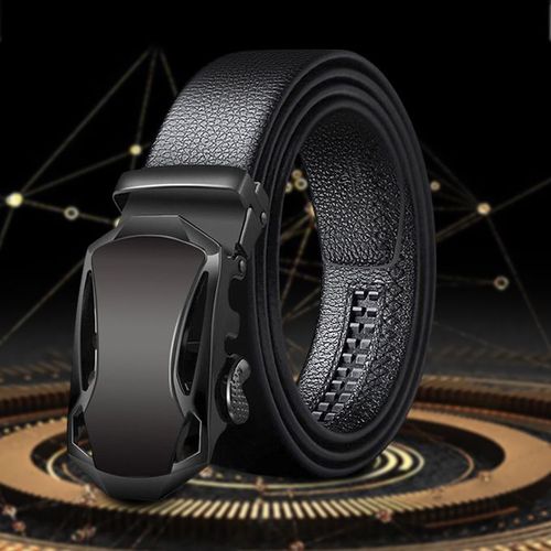 Men's Belt Leather Automatic Buckle Belts-Black