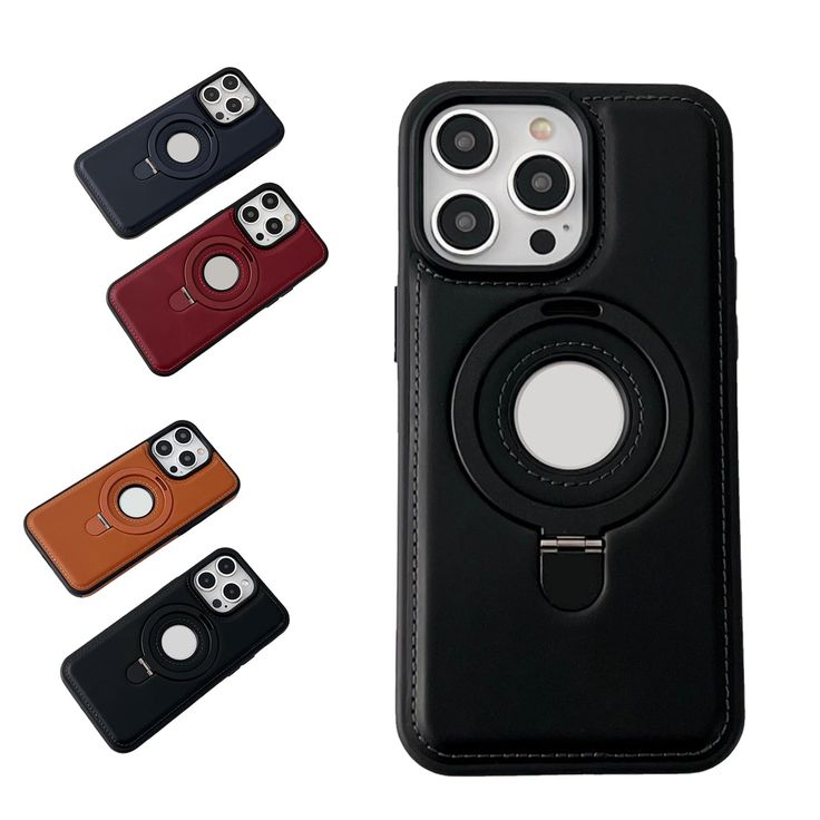 Luxury Leather with Metal Ring Kickstand Case for 16 pro max ,15 pro max ,14 pro max ,123 pro max ,12 pro max ,s25 ultra, s24 ultra ,s23 ultra PC Material Magnetic Mobile