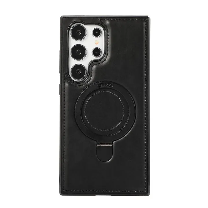 S24 ultra Luxury Leather with Metal Ring Kickstand Case for S25 ultra,S24 ultra, S23 ultra,S22 ultra,S21 ultra,16 pro max,15 pro max ,14 pro max,13 pro max ,12 pro max PC Material Magnetic Mobile