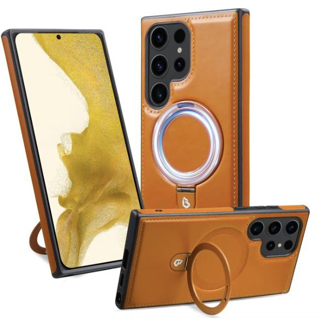 S24 ultra Luxury Leather with Metal Ring Kickstand Case for S25 ultra,S24 ultra, S23 ultra,S22 ultra,S21 ultra,16 pro max,15 pro max ,14 pro max,13 pro max ,12 pro max PC Material Magnetic Mobile