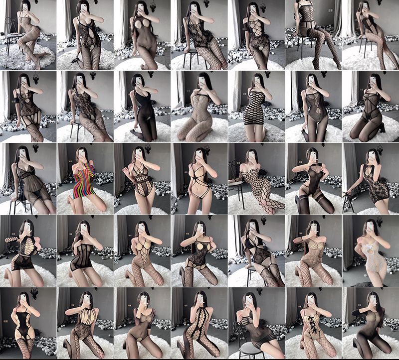 37 Kinds Women Crotchless Fishnet Bodystocking Sexy Lingerie Stretch Open Crotch Bodysuit Nightclub Dress Stocking Sleepwear Nightwear for Sex Gift M04