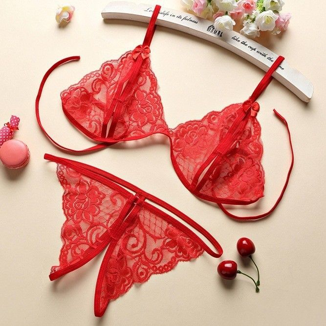 Valentines Gift Women Sexy G-String Bra Sets Brief Breathable Lace Crotch Opening Thong Lady Sexy Panties G-String Underwear Thong Lingerie M05