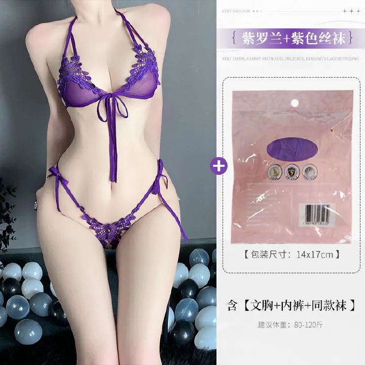 85% Discount Drop Sale!Women Sexy G-String Bra Sets with Stocking Brief Breathable Lace Crotch Opening Thong Lady Sexy Lingerie Panties G-String Underwear Thong Lingerie Christmas Gift FBK FAST M06