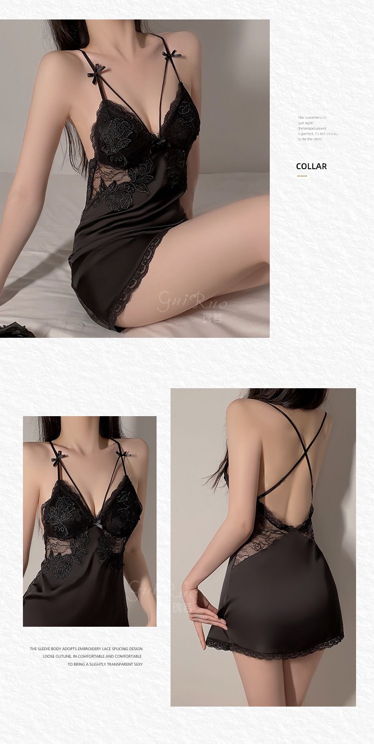 Top Sale Deep V Neck Purple Women's Clothing Sleep Lounge Nightgowns Lace Sleepshirts Pajamas 2pcs/Set of Ice Silk Sling Night Gown with Chest Pad Ladies Satin Dress Up M18