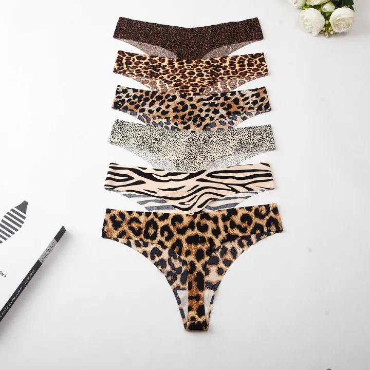 5PCS/8PCS Plus Size 50-90kgs Women's Leopard Underwear Thongs Panties Assorted Lace Splice Women's G-string Invisible briefs Underwear Clothing Ladies Super Soft Hollow out Ice Silk Panties M28