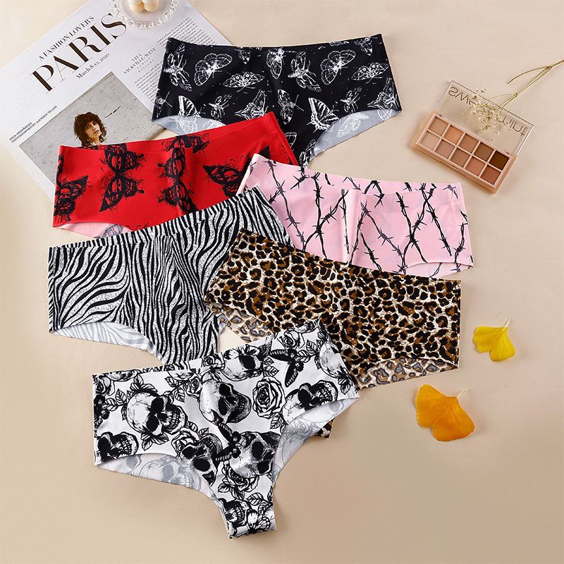 New Arrival Women's Soft Floral Underwear Thongs Panties Seamless Yoga Sport Underwear Ice Silk Assorted Breathable Briefs Fitness Mid-Waist Invisible Triangle Underwear for Women Bikini M42