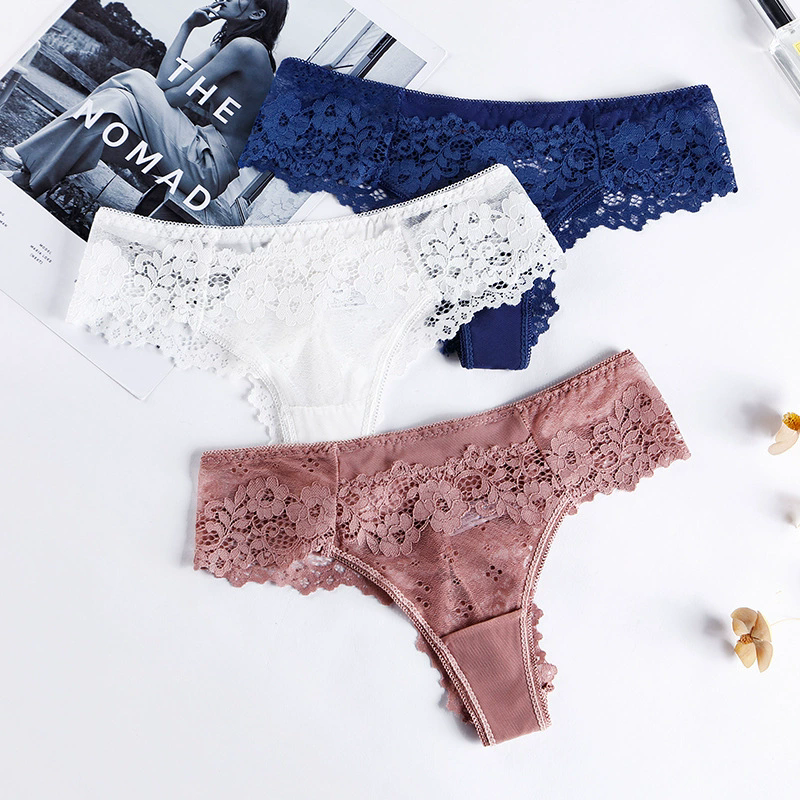 New Arrival Women's Sexy Lace Underwear T back Thongs Panties Seamless Yoga Sport Underwear Assorted Breathable Cotton Briefs Fitness Low-Waist Invisible Triangle Underwear for Women Bikini M43