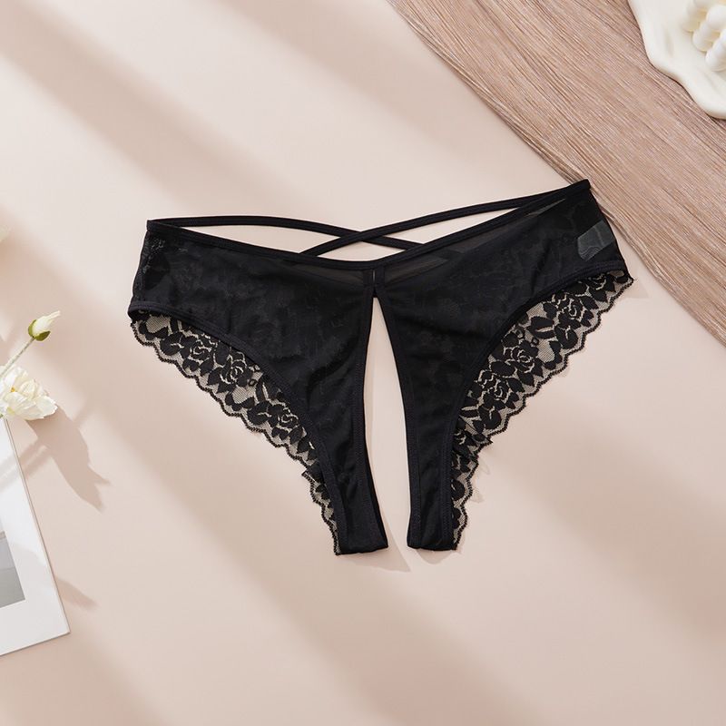 Plus Size XL-4XL Sexy Ladies Lingerie Cheeky Underwear Lace G-String Thongs T-Back Underpant Womens Lace Boyshorts Crotchless Sexy Panties Crisscross Strappy Hollow Back Underwear Hipster Briefs M46