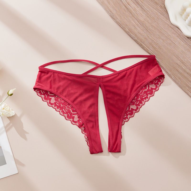 Plus Size XL-4XL Sexy Ladies Lingerie Cheeky Underwear Lace G-String Thongs T-Back Underpant Womens Lace Boyshorts Crotchless Sexy Panties Crisscross Strappy Hollow Back Underwear Hipster Briefs M46