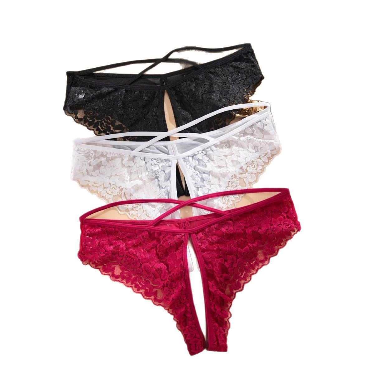 Plus Size XL-4XL Sexy Ladies Lingerie Cheeky Underwear Lace G-String Thongs T-Back Underpant Womens Lace Boyshorts Crotchless Sexy Panties Crisscross Strappy Hollow Back Underwear Hipster Briefs M46