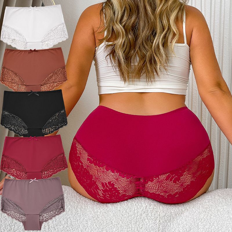 95% Cotton Material Women Underwear Plus Size XL-4XL Women Lace Underwear Ladies Lingerie Briefs Sexy Women's Underwear Lace Shorts V Waist Breathable Cheeky Panties Boyshorts M49