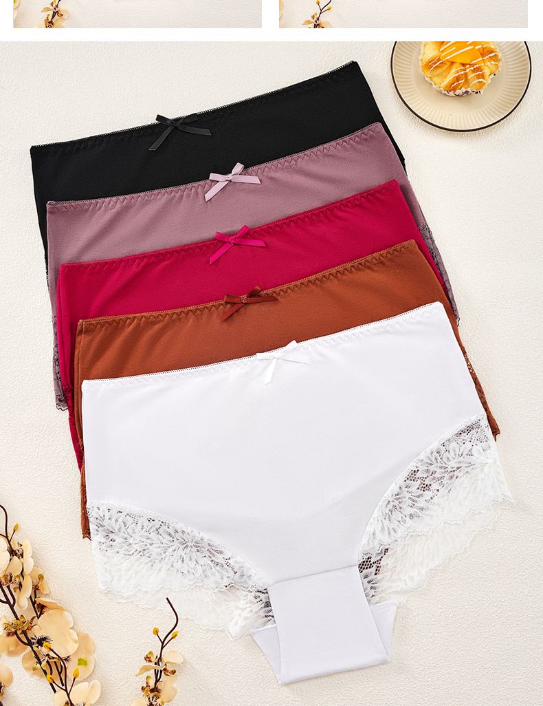 95% Cotton Material Women Underwear Plus Size XL-4XL Women Lace Underwear Ladies Lingerie Briefs Sexy Women's Underwear Lace Shorts V Waist Breathable Cheeky Panties Boyshorts M49