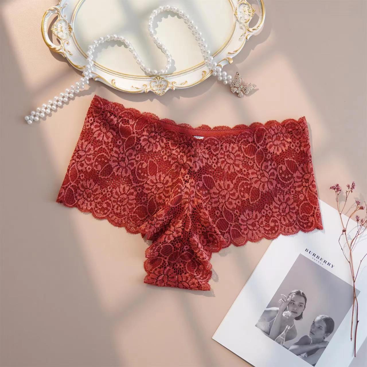 Fashion Cotton Lace Women Underwear Plus Size L-4XL Women Lace Underwear Ladies Lingerie Briefs Sexy Women's Underwear Lace Shorts V Waist Breathable Cheeky Panties Boyshorts M53