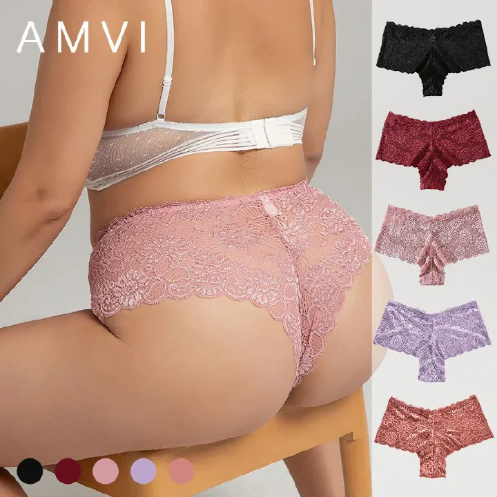 Fashion Cotton Lace Women Underwear Plus Size L-4XL Women Lace Underwear Ladies Lingerie Briefs Sexy Women's Underwear Lace Shorts V Waist Breathable Cheeky Panties Boyshorts M53