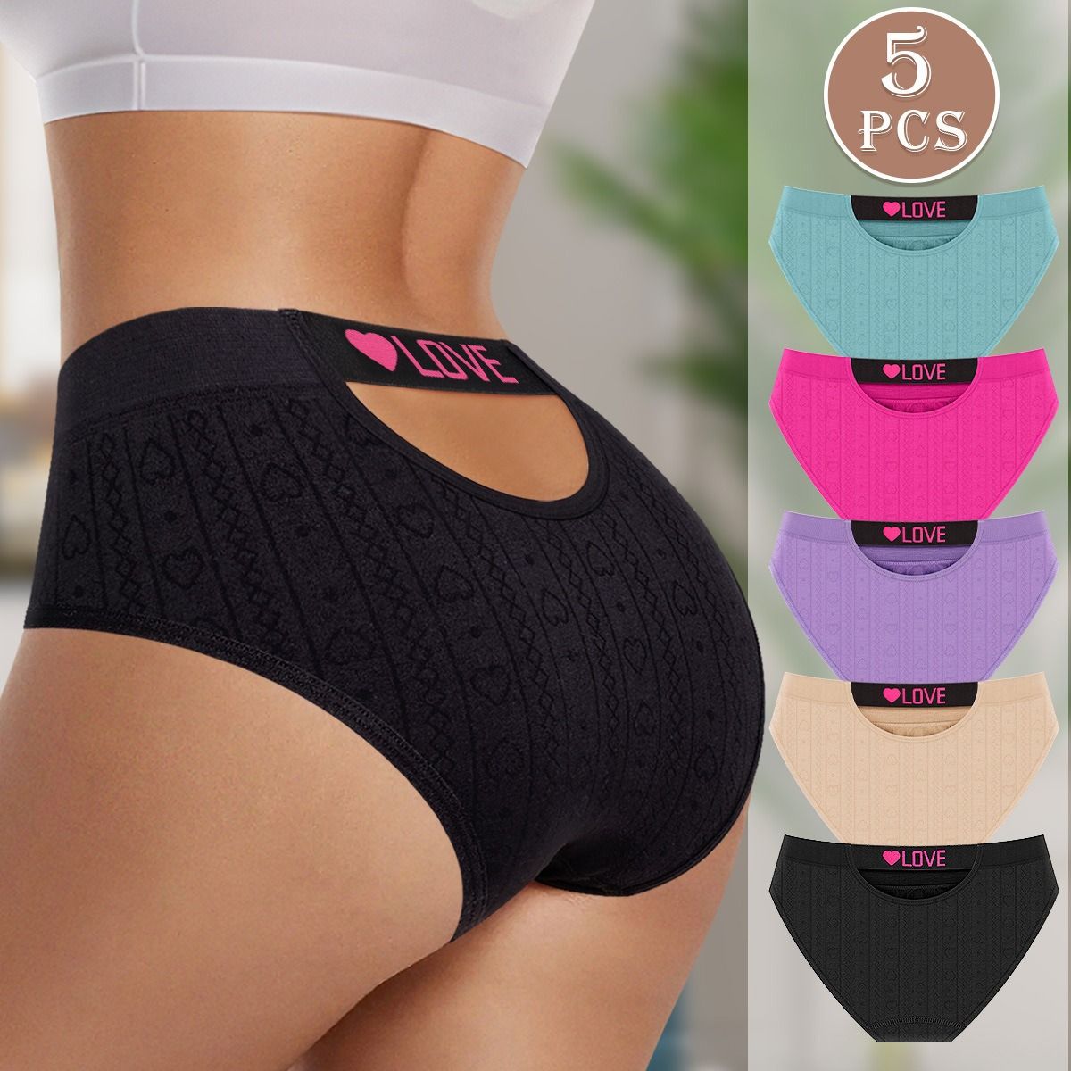 New Arrival Women's Sexy LOVE Underwear T back Thongs Panties Seamless Yoga Sport Underwear Assorted Breathable Cotton Briefs Fitness Low-Waist Invisible Triangle Underwear for Women Bikini M67