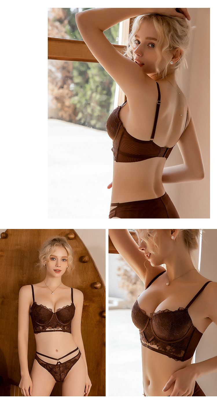 New Arrival 2Pieces Set Sexy Ladies Lingerie Set for Women Push Up Bra and Lace Underwear Panty Sets Ultra Thin Invisible Bras Strapless Bra Bikini dresses Sports Lingerie Bra Set 70-85BCD M88