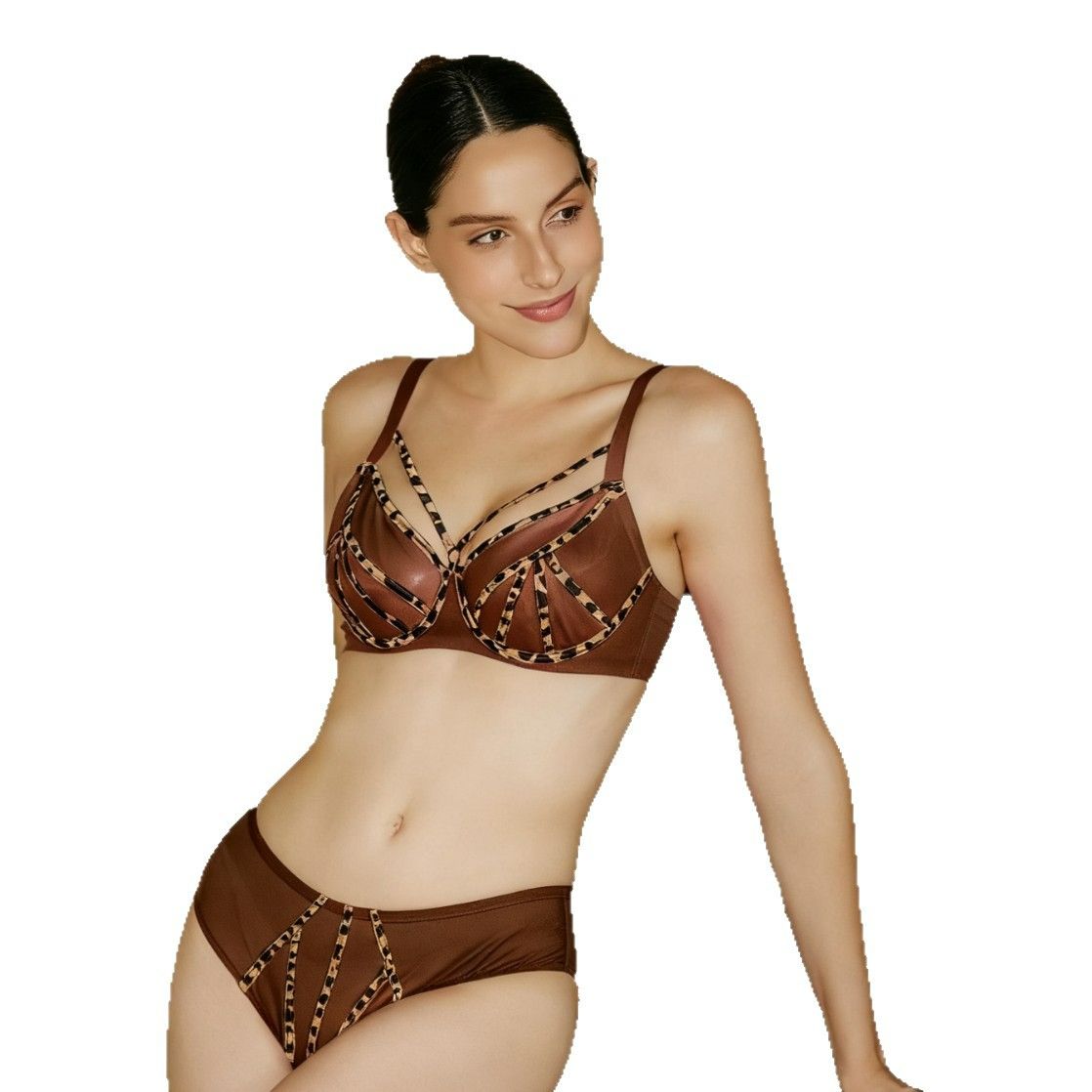 New Arrival 2Pieces Set Sexy Leopard Ladies Lingerie Set for Women Push Up Bra and Lace Underwear Panty Sets Ultra Thin Invisible Bras Strapless Bra Bikini dresses Sports Lingerie Bra Set 75-95G M89