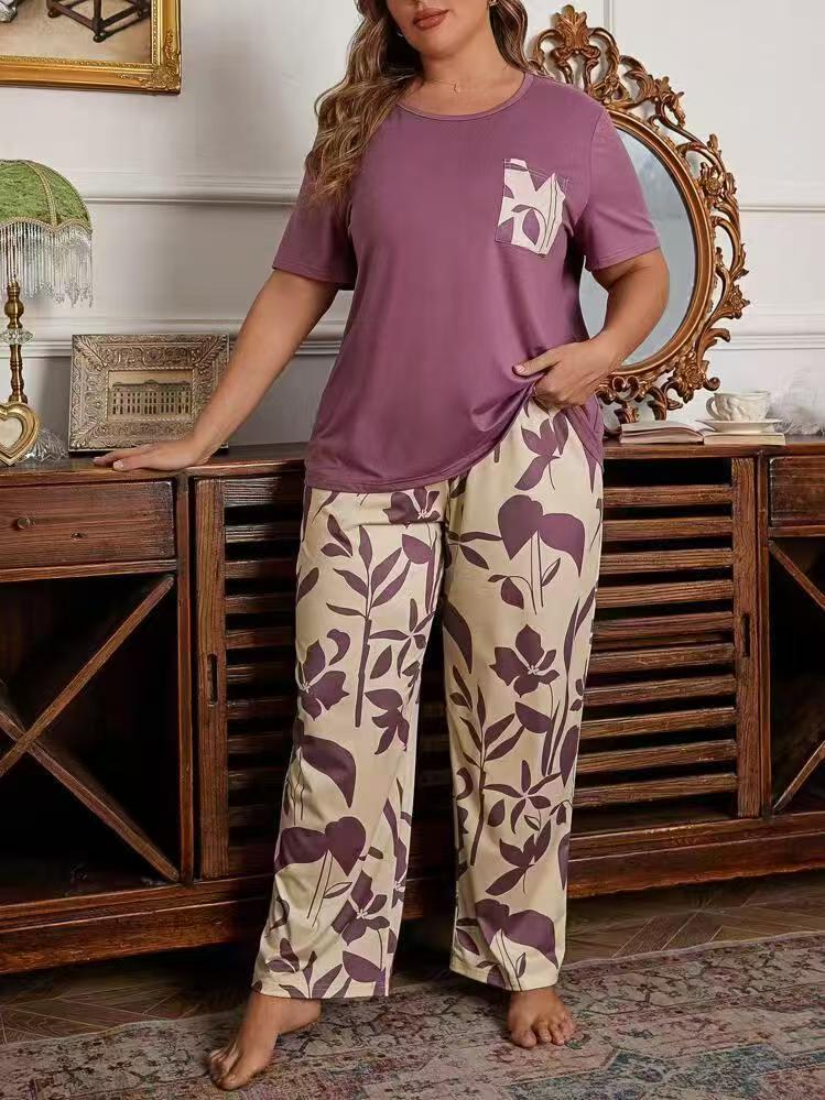 28Kinds 2 sets New Cheap Women Pajama Set Lounge Set Short Sleeve Tops Long Loose Pants Soft Sleepwear Leopard Bear Plaid Long Trousers Comfortable Homewear Loungewear Gifts set Can Wear Outdoor M118