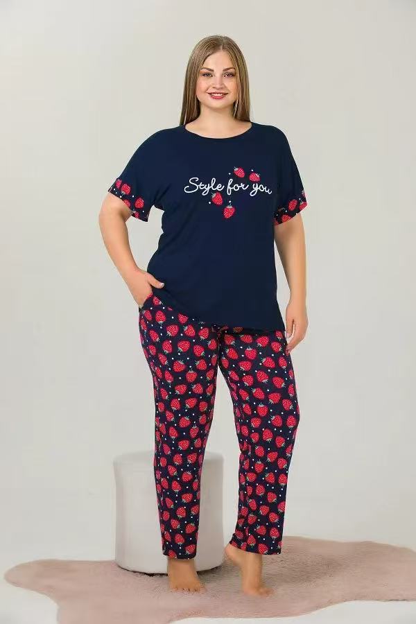 28Kinds 2 sets New Cheap Women Pajama Set Lounge Set Short Sleeve Tops Long Loose Pants Soft Sleepwear Leopard Bear Plaid Long Trousers Comfortable Homewear Loungewear Gifts set Can Wear Outdoor M118