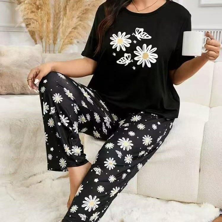 28Kinds 2 sets New Cheap Women Pajama Set Lounge Set Short Sleeve Tops Long Loose Pants Soft Sleepwear Leopard Bear Plaid Long Trousers Comfortable Homewear Loungewear Gifts set Can Wear Outdoor M118