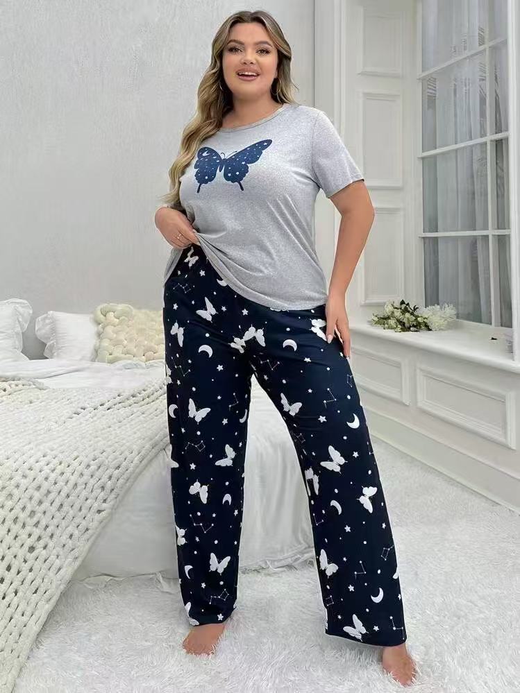 28Kinds 2 sets New Cheap Women Pajama Set Lounge Set Short Sleeve Tops Long Loose Pants Soft Sleepwear Leopard Bear Plaid Long Trousers Comfortable Homewear Loungewear Gifts set Can Wear Outdoor M118