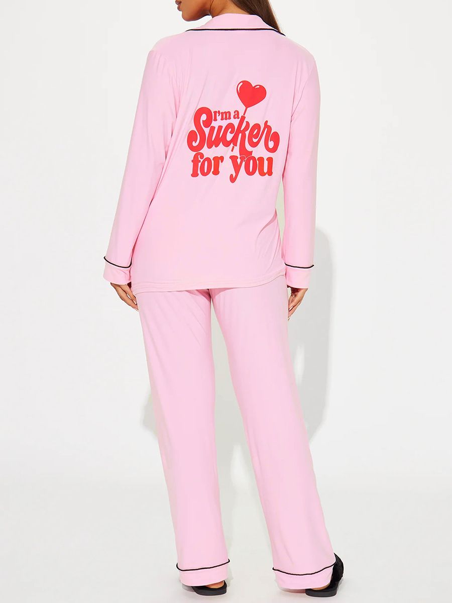 Good Quality Plus Size Women Pink Pajama Set 2 Piece Lounge Set Short Sleeve Tops Ladies Black Long Loose Pants Soft Sleepwear KISS Print Homewear Outdoor Wear Best Gifts for Women M120