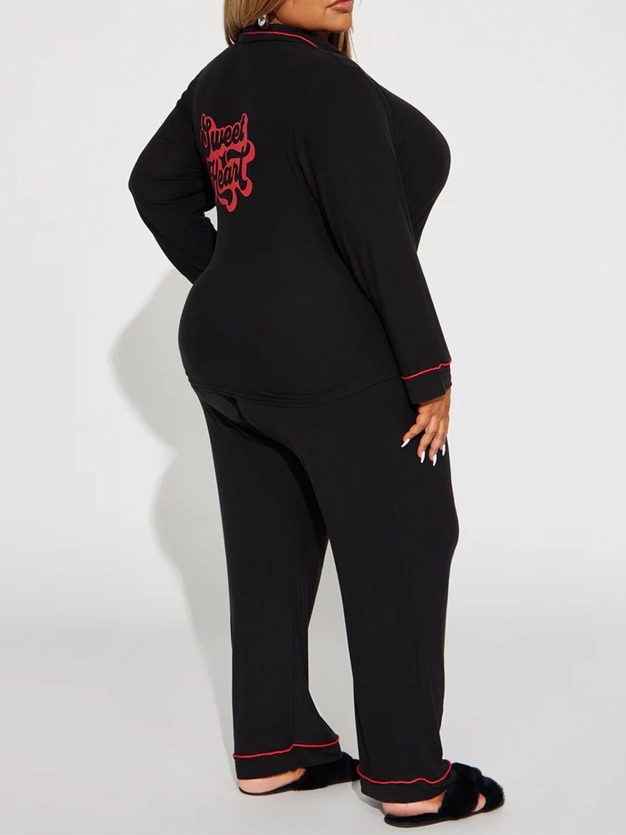 Good Quality Plus Size Women Pink Pajama Set 2 Piece Lounge Set Short Sleeve Tops Ladies Black Long Loose Pants Soft Sleepwear KISS Print Homewear Outdoor Wear Best Gifts for Women M120