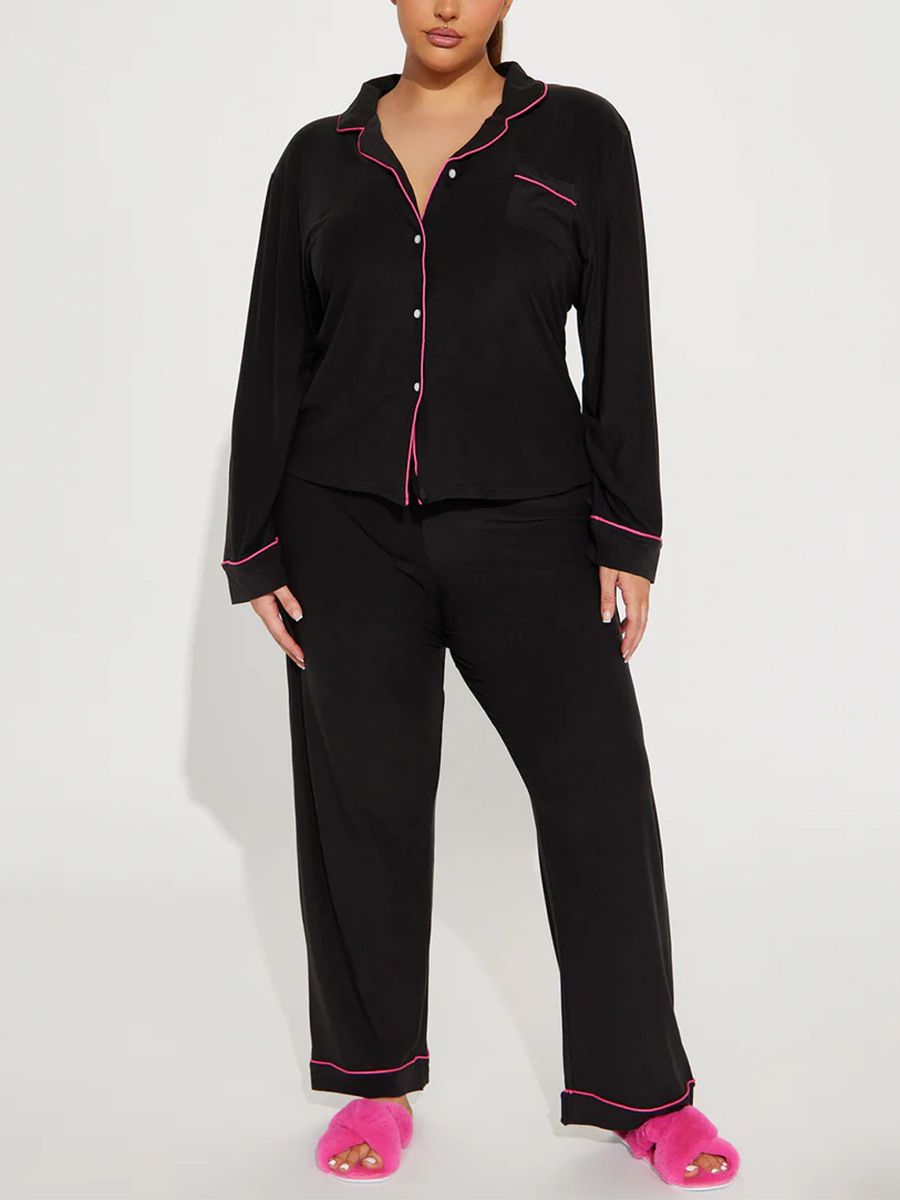 Good Quality Plus Size Women Pink Pajama Set 2 Piece Lounge Set Short Sleeve Tops Ladies Black Long Loose Pants Soft Sleepwear KISS Print Homewear Outdoor Wear Best Gifts for Women M120