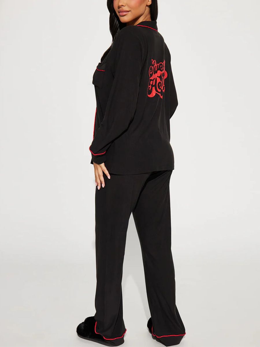 Good Quality Plus Size Women Pink Pajama Set 2 Piece Lounge Set Short Sleeve Tops Ladies Black Long Loose Pants Soft Sleepwear KISS Print Homewear Outdoor Wear Best Gifts for Women M120