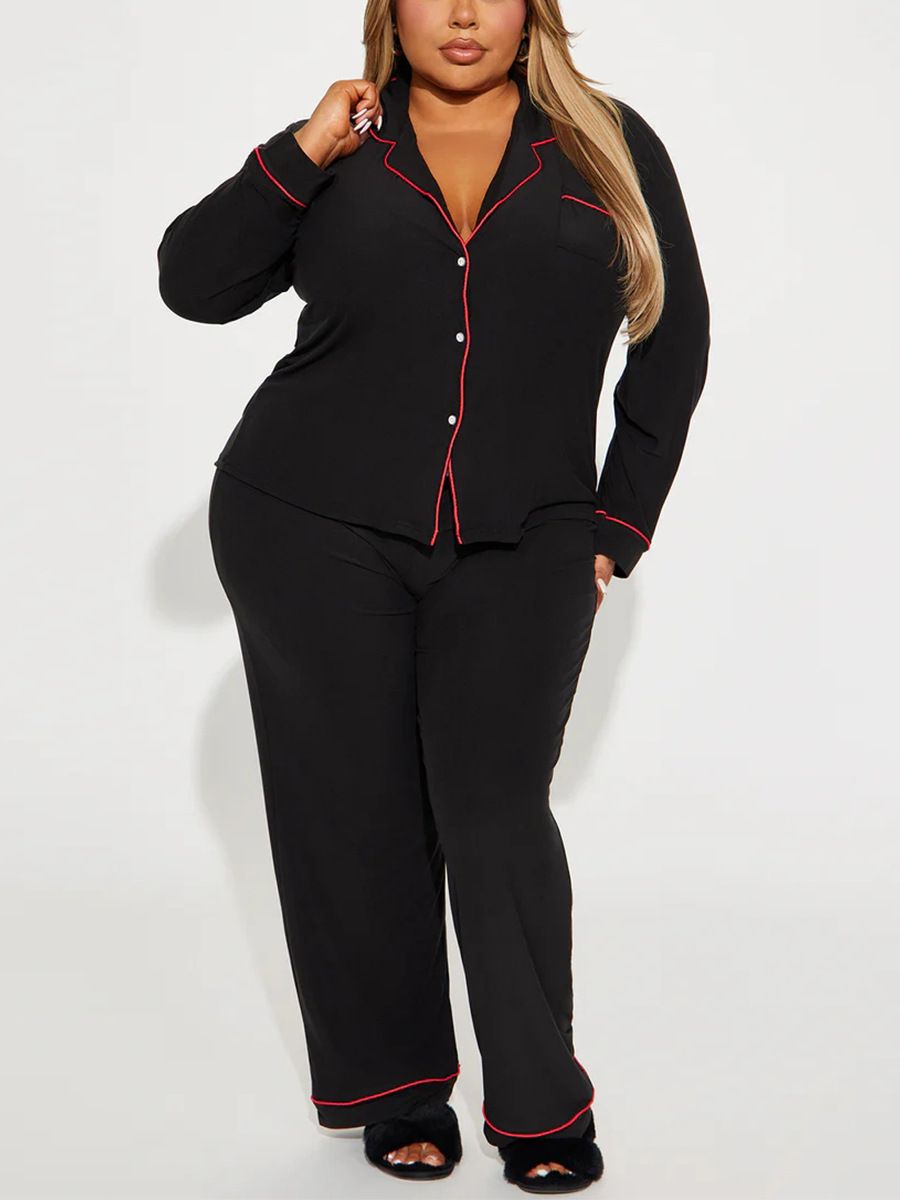 Good Quality Plus Size Women Pink Pajama Set 2 Piece Lounge Set Short Sleeve Tops Ladies Black Long Loose Pants Soft Sleepwear KISS Print Homewear Outdoor Wear Best Gifts for Women M120