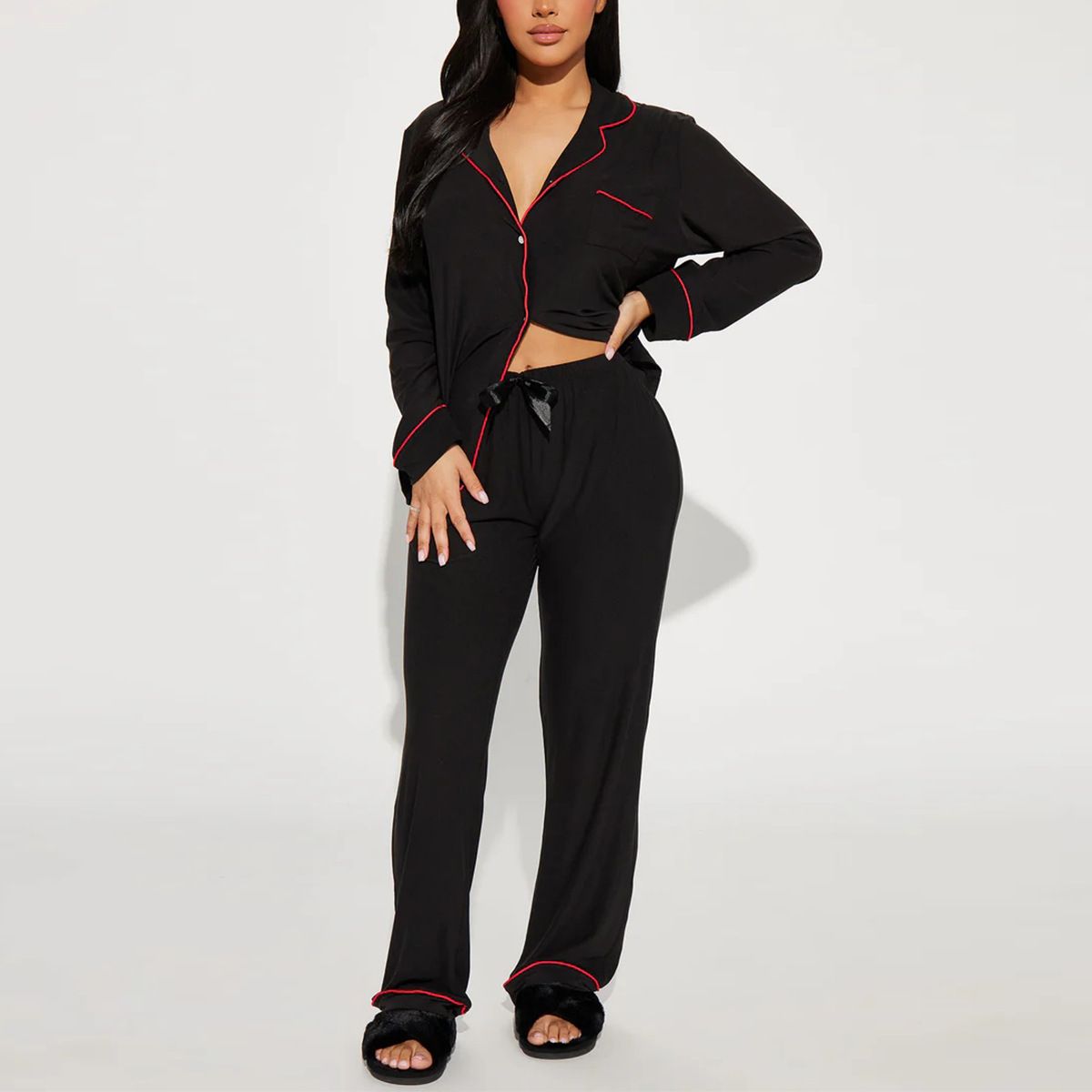 Good Quality Plus Size Women Pink Pajama Set 2 Piece Lounge Set Short Sleeve Tops Ladies Black Long Loose Pants Soft Sleepwear KISS Print Homewear Outdoor Wear Best Gifts for Women M120