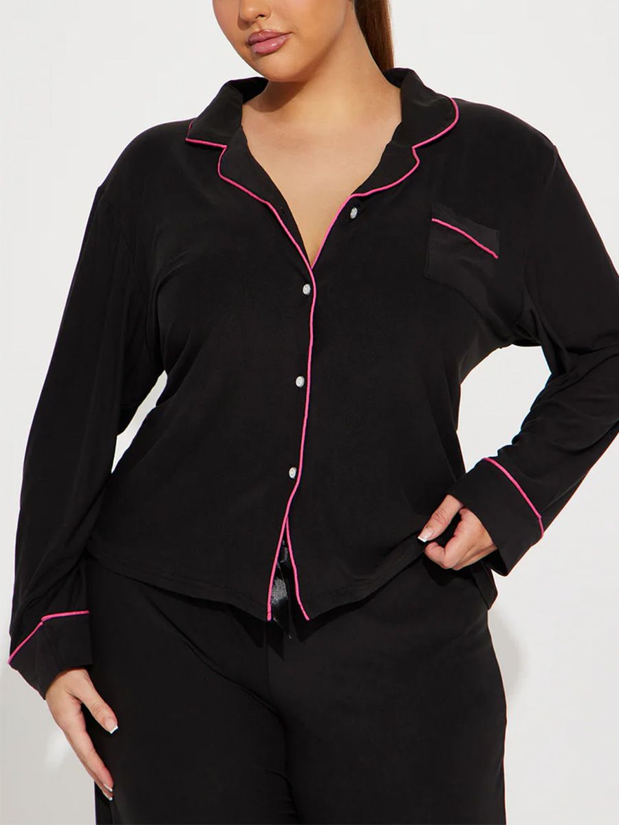 Good Quality Plus Size Women Pink Pajama Set 2 Piece Lounge Set Short Sleeve Tops Ladies Black Long Loose Pants Soft Sleepwear KISS Print Homewear Outdoor Wear Best Gifts for Women M120
