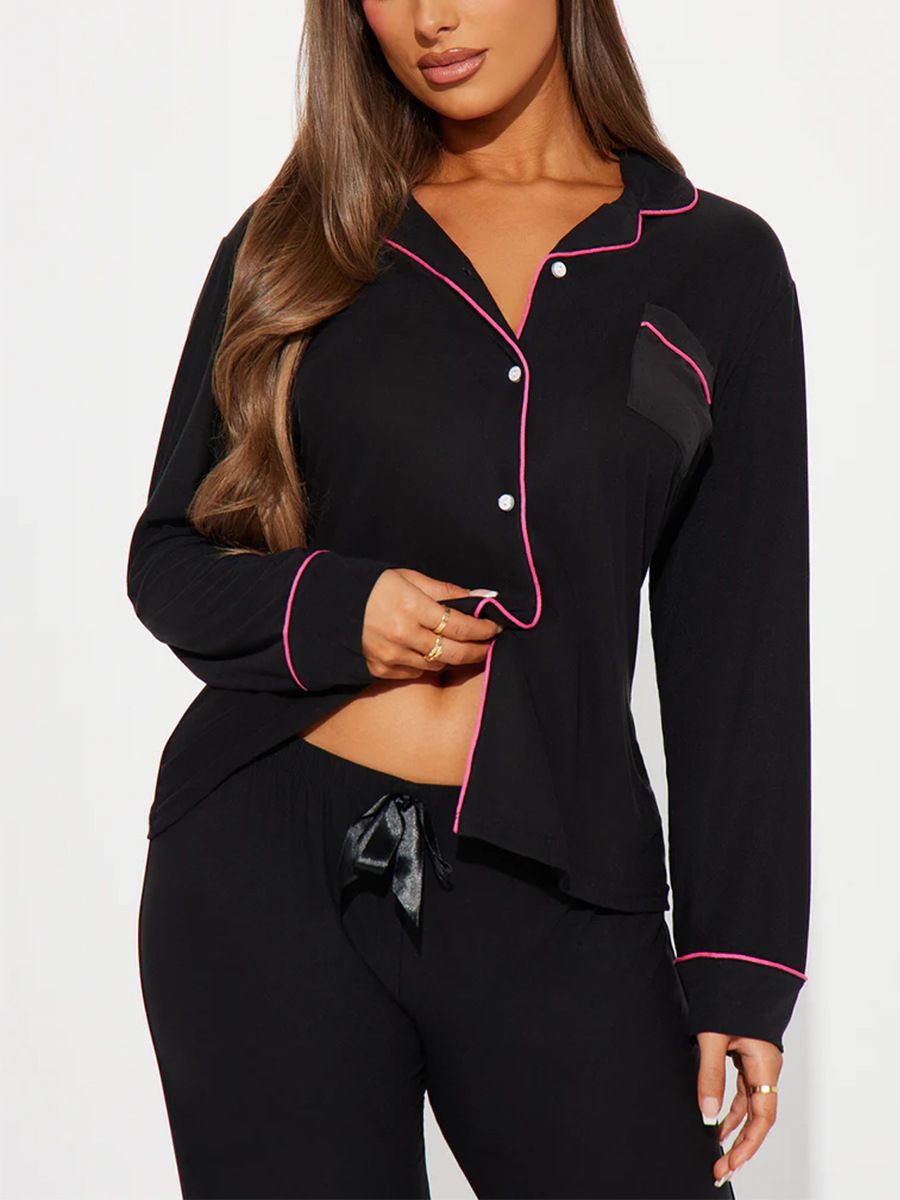 Good Quality Plus Size Women Pink Pajama Set 2 Piece Lounge Set Short Sleeve Tops Ladies Black Long Loose Pants Soft Sleepwear KISS Print Homewear Outdoor Wear Best Gifts for Women M120