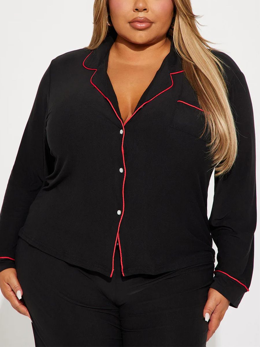 Good Quality Plus Size Women Pink Pajama Set 2 Piece Lounge Set Short Sleeve Tops Ladies Black Long Loose Pants Soft Sleepwear KISS Print Homewear Outdoor Wear Best Gifts for Women M120