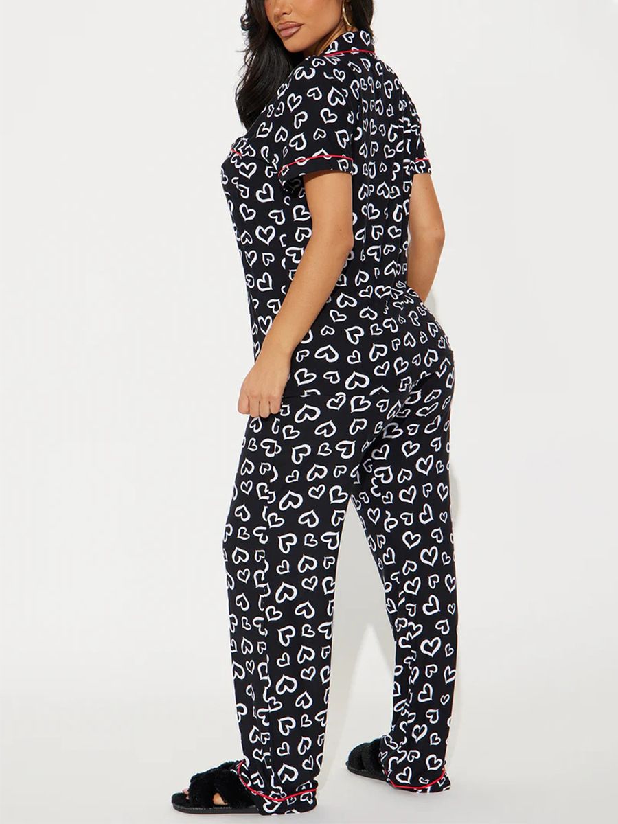 Good Quality Plus Size Women Pink Pajama Set 2 Piece Lounge Set Short Sleeve Tops Ladies Black Long Loose Pants Soft Sleepwear Dots Heart Leopard Print Homewear Outdoor Wear Best Gifts for Women M122