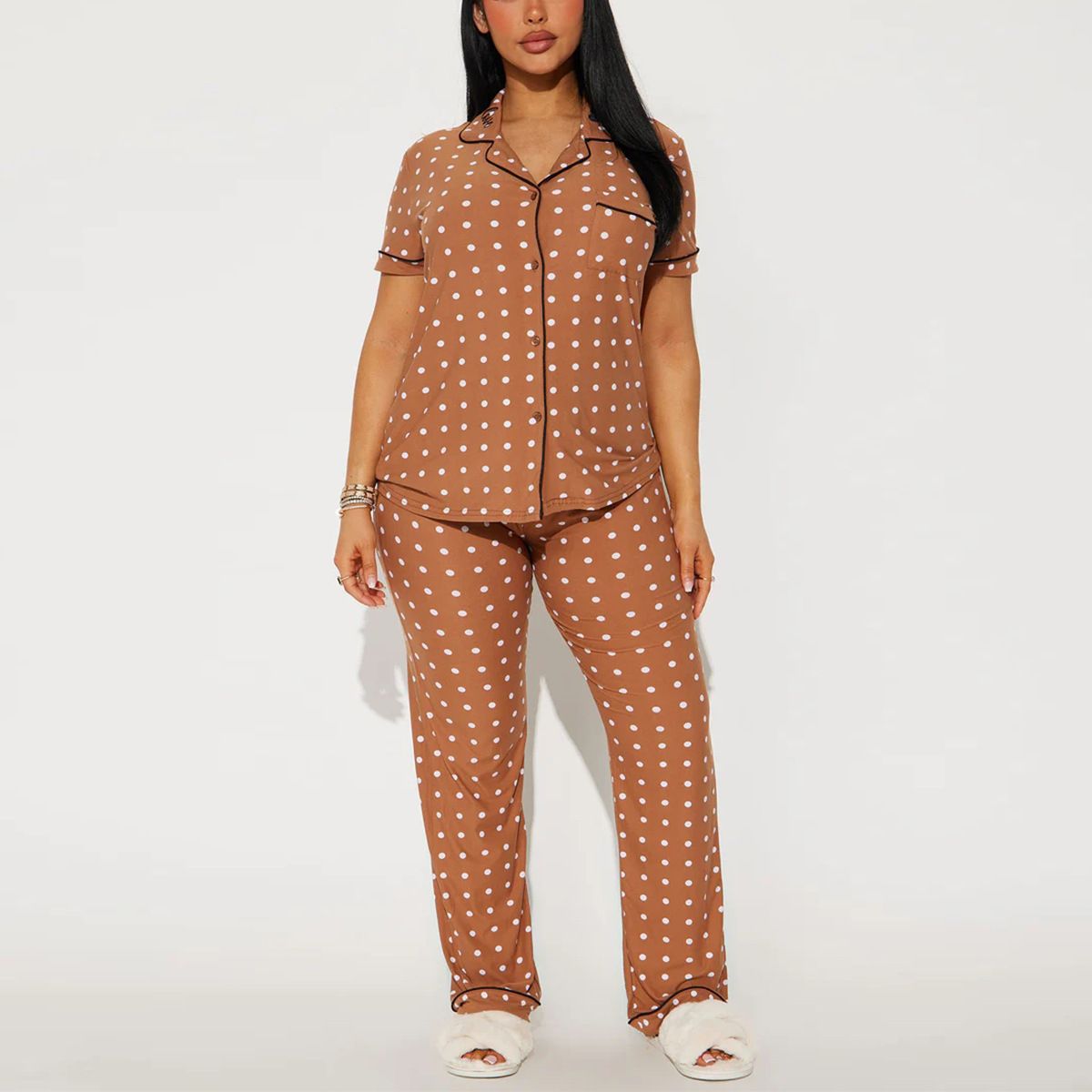 Good Quality Plus Size Women Pink Pajama Set 2 Piece Lounge Set Short Sleeve Tops Ladies Black Long Loose Pants Soft Sleepwear Dots Heart Leopard Print Homewear Outdoor Wear Best Gifts for Women M122