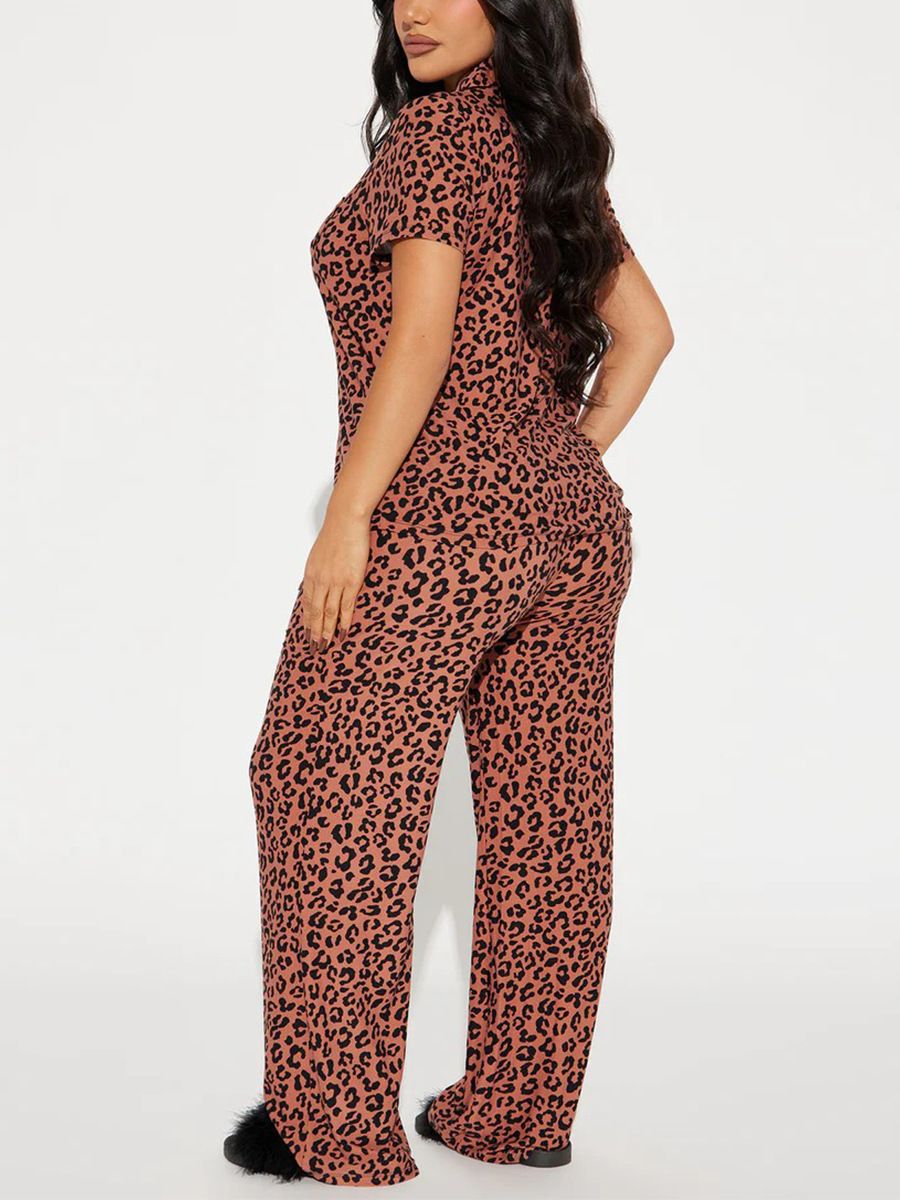 Good Quality Plus Size Women Pink Pajama Set 2 Piece Lounge Set Short Sleeve Tops Ladies Black Long Loose Pants Soft Sleepwear Dots Heart Leopard Print Homewear Outdoor Wear Best Gifts for Women M122