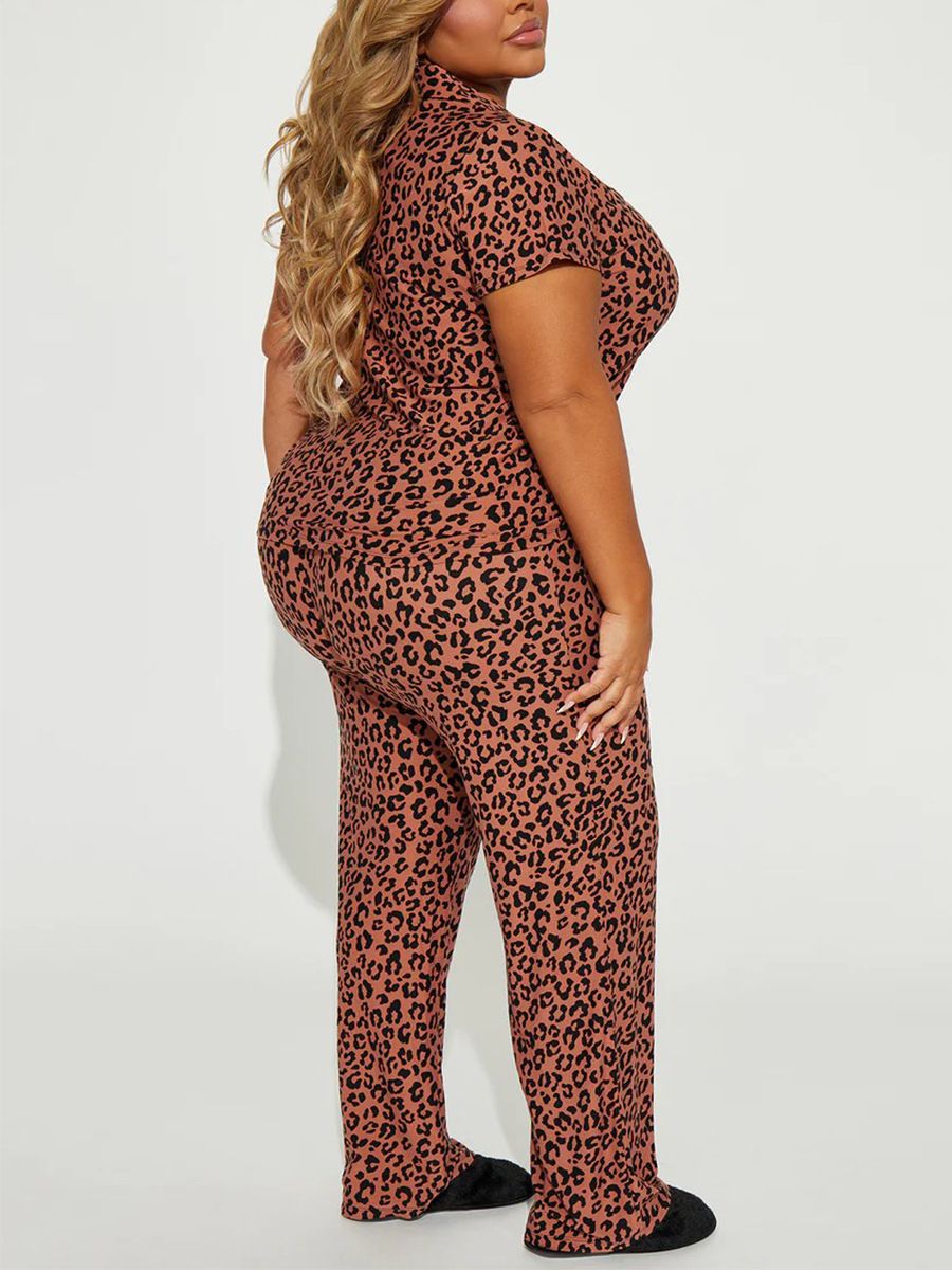 Good Quality Plus Size Women Pink Pajama Set 2 Piece Lounge Set Short Sleeve Tops Ladies Black Long Loose Pants Soft Sleepwear Dots Heart Leopard Print Homewear Outdoor Wear Best Gifts for Women M122