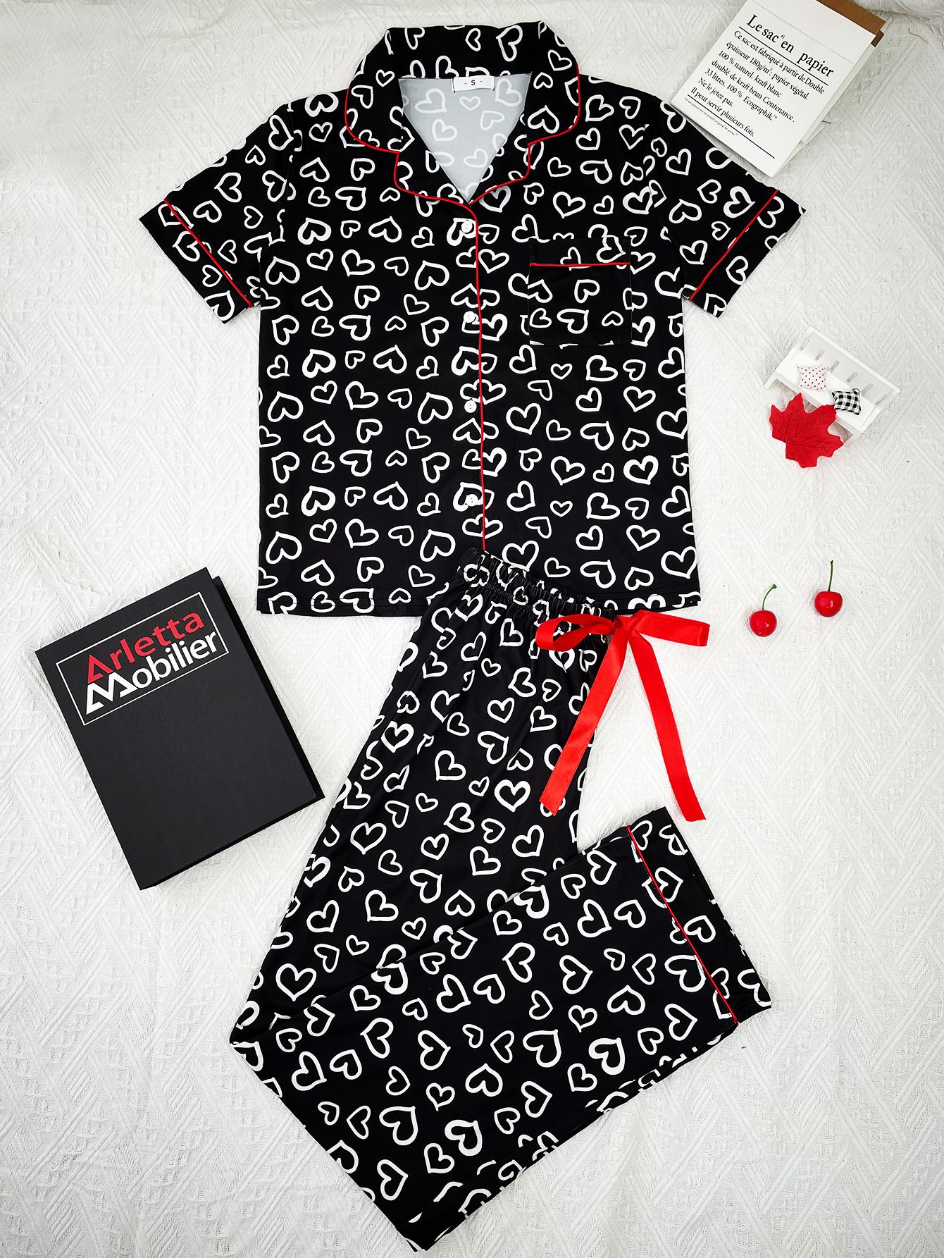 Good Quality Plus Size Women Pink Pajama Set 2 Piece Lounge Set Short Sleeve Tops Ladies Black Long Loose Pants Soft Sleepwear Dots Heart Leopard Print Homewear Outdoor Wear Best Gifts for Women M122