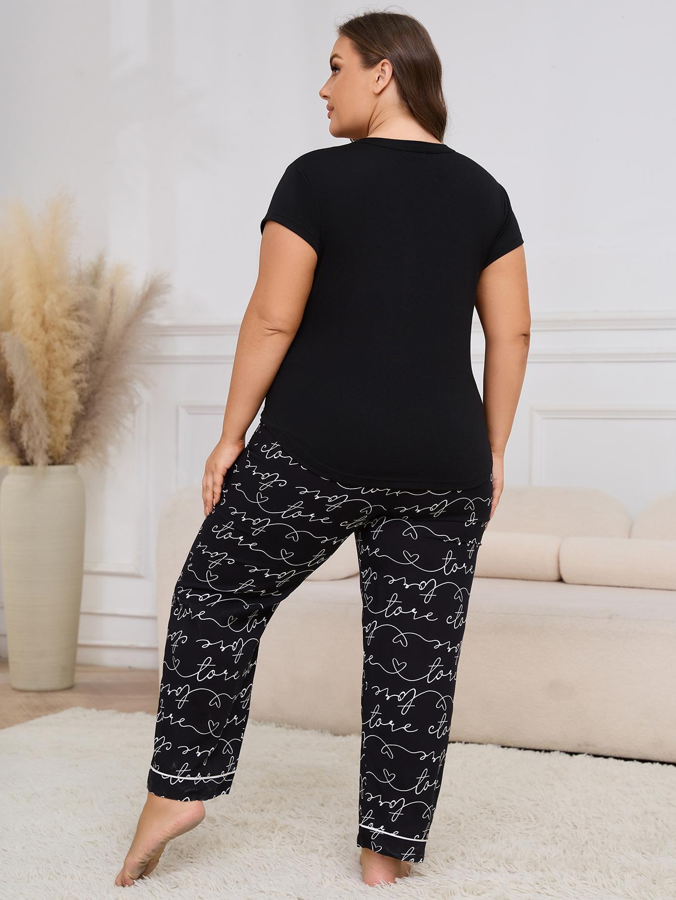 Plus Size XL-4XL Fat Women's Pajama Set Long Sleeve Down Sleepwear Soft Pjs Lounge Sets Nightwear Pjs  2 Pack Pajamas for Women Short Sleeve V Neck Pj 2 Piece Lounge Sets Plaid Leopard Print M123