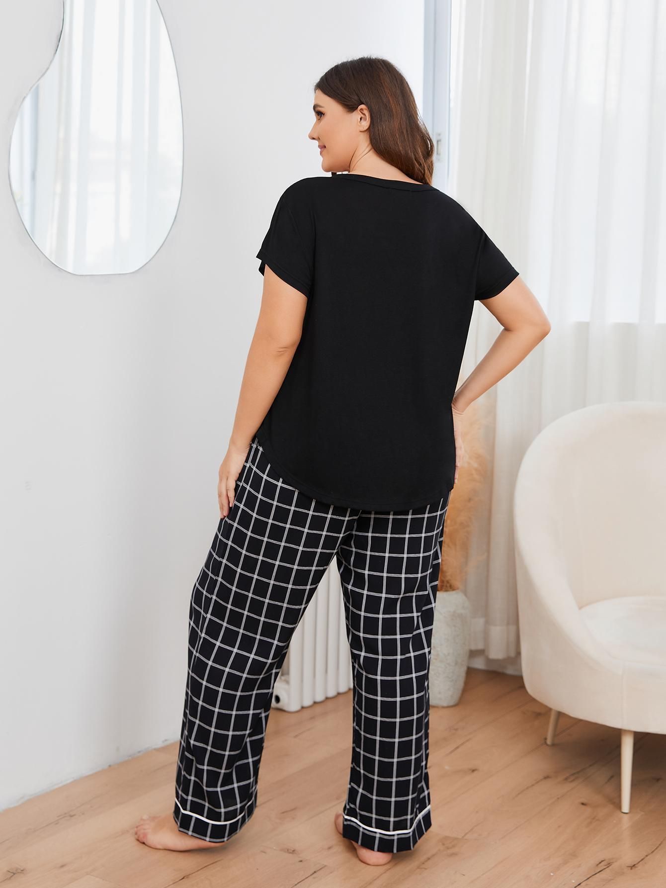 Plus Size XL-4XL Fat Women's Pajama Set Long Sleeve Down Sleepwear Soft Pjs Lounge Sets Nightwear Pjs  2 Pack Pajamas for Women Short Sleeve V Neck Pj 2 Piece Lounge Sets Plaid Leopard Print M123