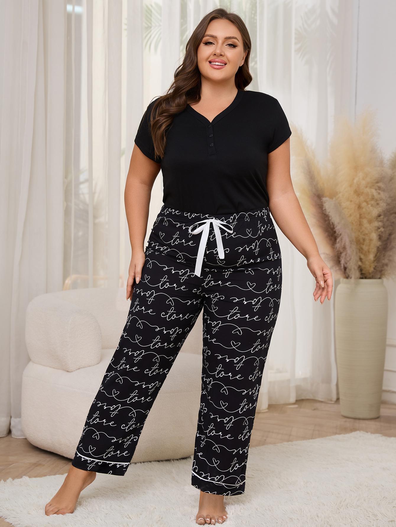 Plus Size XL-4XL Fat Women's Pajama Set Long Sleeve Down Sleepwear Soft Pjs Lounge Sets Nightwear Pjs  2 Pack Pajamas for Women Short Sleeve V Neck Pj 2 Piece Lounge Sets Plaid Leopard Print M123