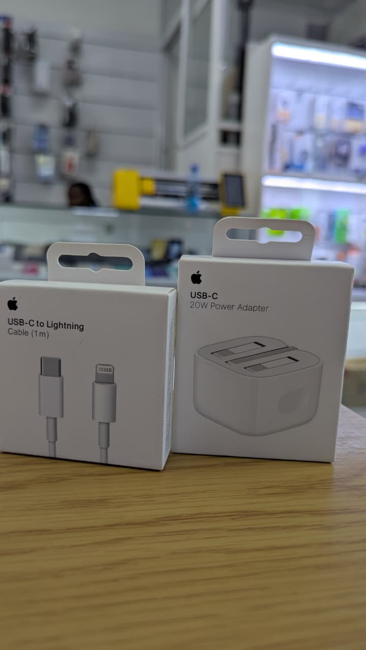 iPhone Charger 20W Power Adapter (folding pins). 1Metre Type-C to Lightning Cable. ORIGINAL Fast, compact wall accessory with foldaway prongs, plus durable sync lead for quick, safe daily charging.