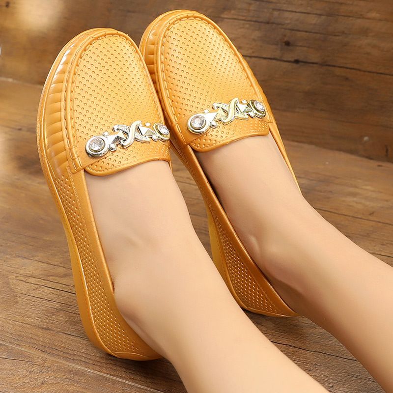 Women's Short Rain Boots, Flat Casual Fashion Rubber Shoes, Kitchen Work Shoes, Safety Rubber upper + PVC sole Shoes, Plus Size Mom Shoes, Trendy