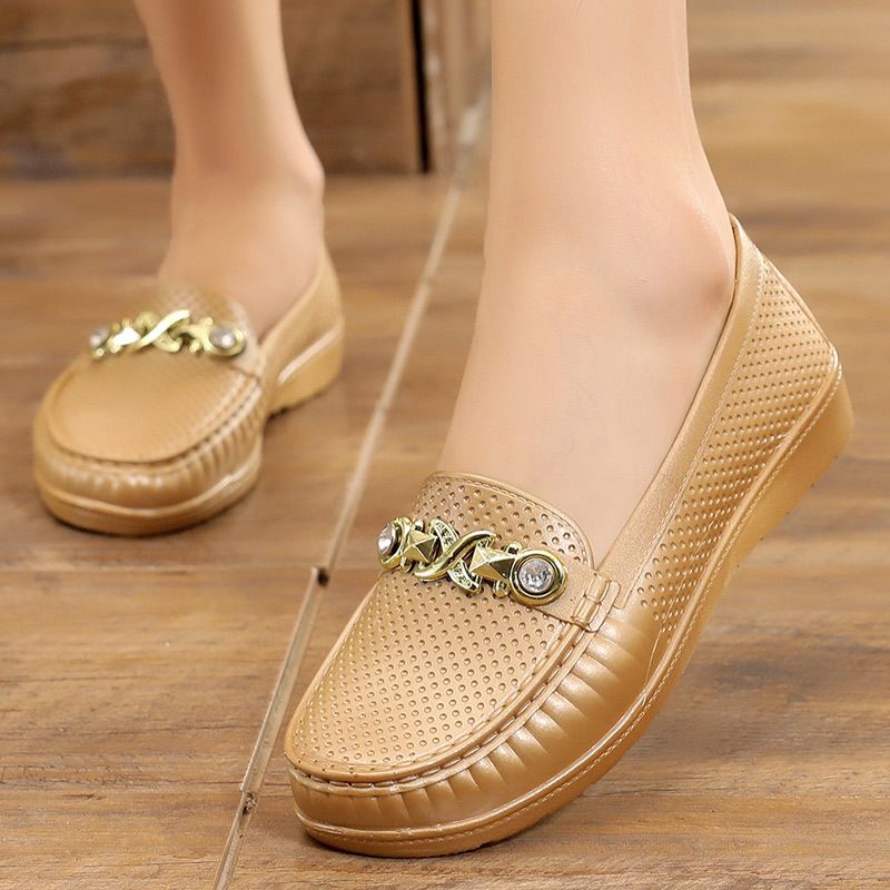 Women's Short Rain Boots, Flat Casual Fashion Rubber Shoes, Kitchen Work Shoes, Safety Rubber upper + PVC sole Shoes, Plus Size Mom Shoes, Trendy