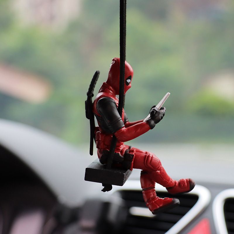 Cartoon Deadpool car rearview mirror car pendant, reading, little sly car supplies, car pendant, interior decoration