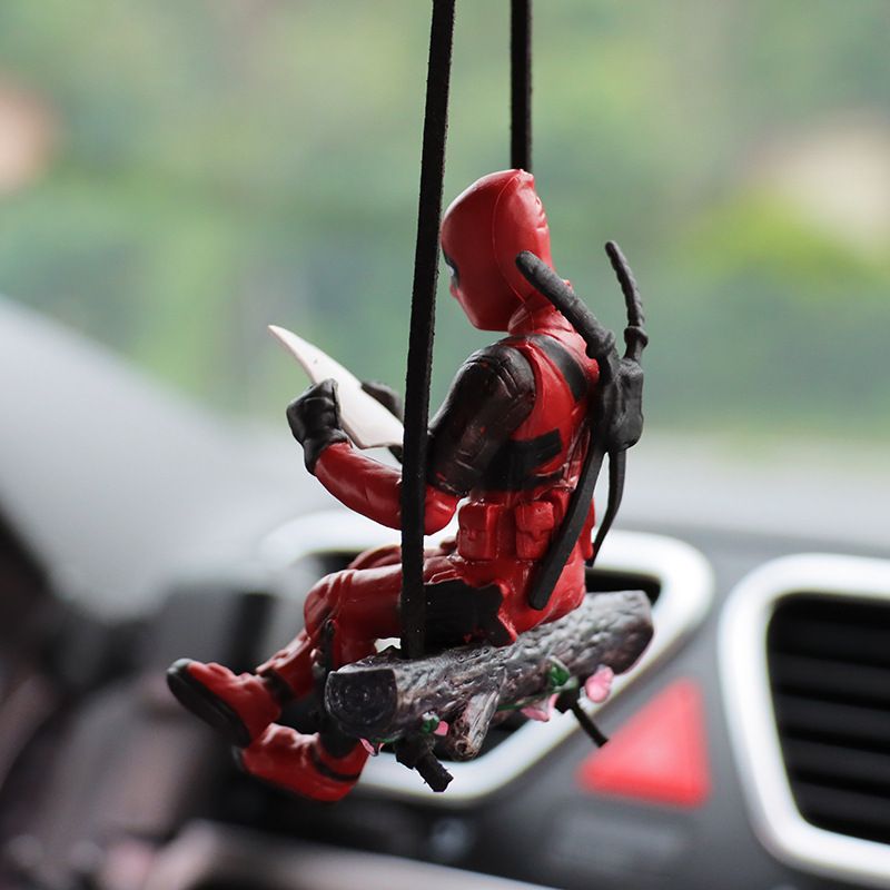 Cartoon Deadpool car rearview mirror car pendant, reading, little sly car supplies, car pendant, interior decoration